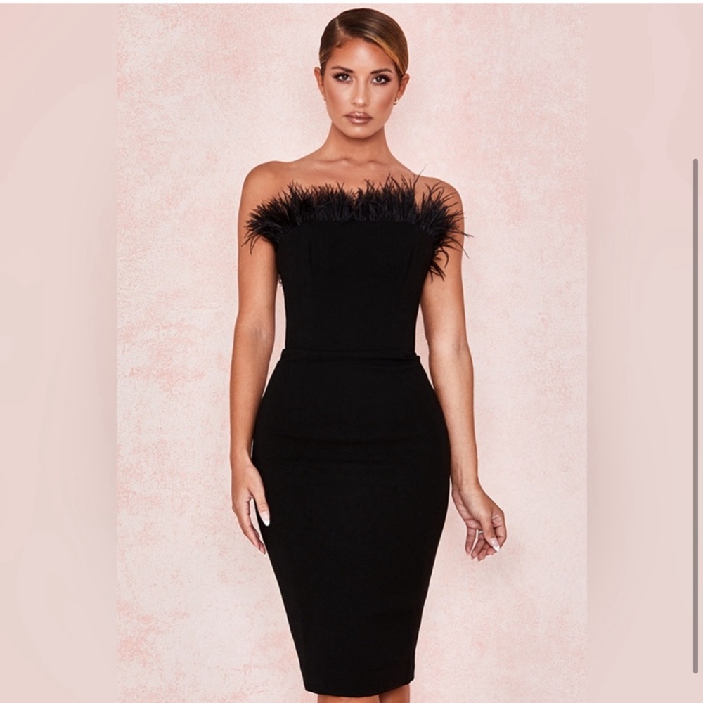 House of CB Bianca Black Feather Strapless Dress